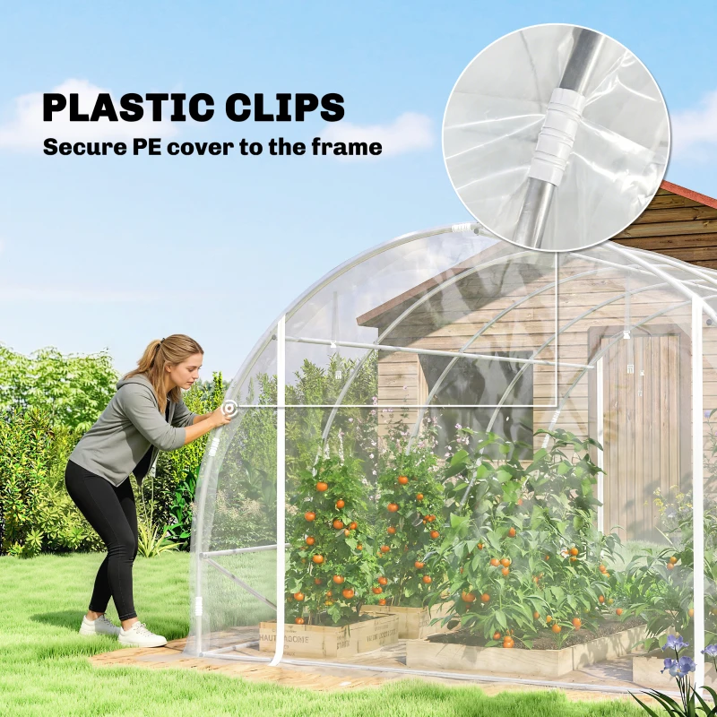 Outsunny Invernadero Túnel 3x4x2 m con Puertas Enrollables, Estructura de Acero y Cubierta de PE Anti-UV, Transparente