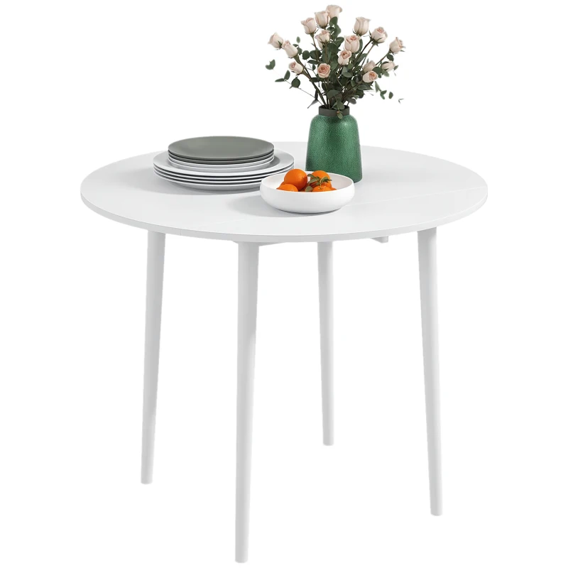 HOMCOM Table de salle à manger pliante 2 abattants, table ronde extensible pour 4 personnes, pieds en bois Ø 89 x 73,5 cm, blanc