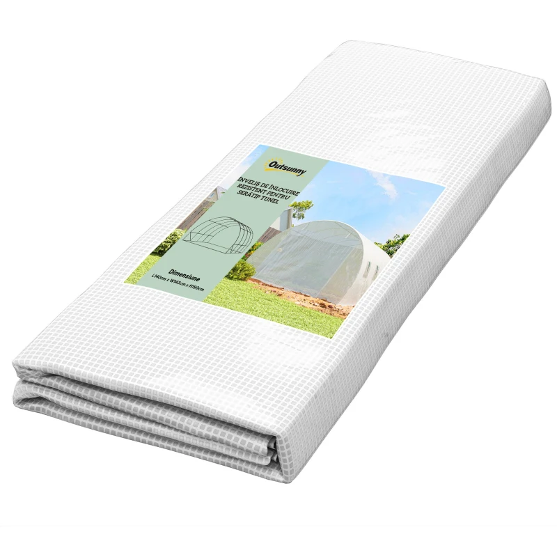 Outsunny Sera din PE cu 8 Ferestre, Ușă Enrolabilă și Margini Îngropate, 4x3x2 m, Albă