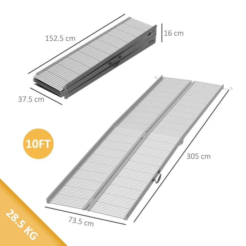 HOMCOM Rampă pentru Scaun cu Rotile din Aliaj de Aluminiu Antialunecare, Capacitate 272 kg
