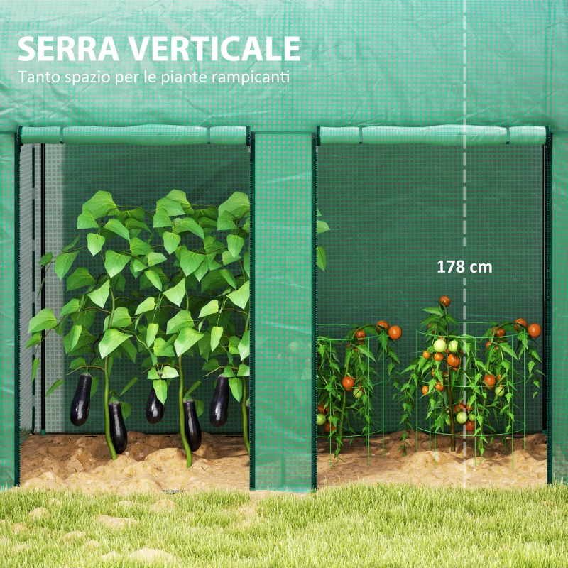 Outsunny Serra da Giardino da 2 m², 2 Porte Avvolgibili, Copertura in PE 140g/m² Anti-UV, 2x1x1.78m, Verde