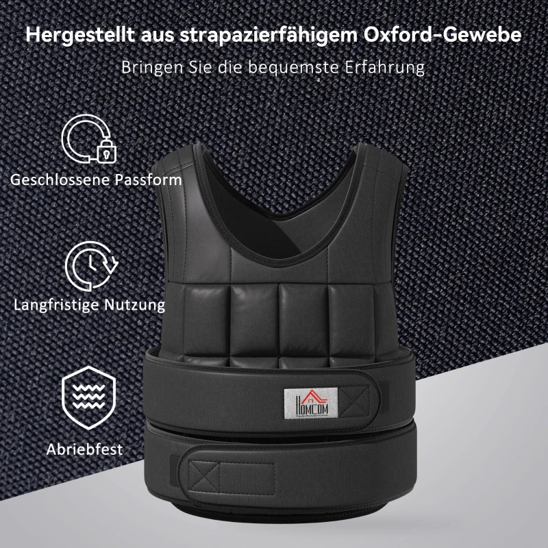 HOMCOM Gewichtsweste 20 KG verstellbare Trainingsweste mit herausnehmenbar Gewichten Schwarz