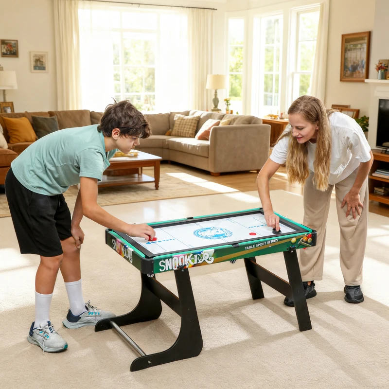 HOMCOM Masă de Jocuri 6 în 1 cu Fotbal de Masă, Biliard, Air Hockey, Tenis de Masă, Hockey pe Iarbă, 118x104x71 cm