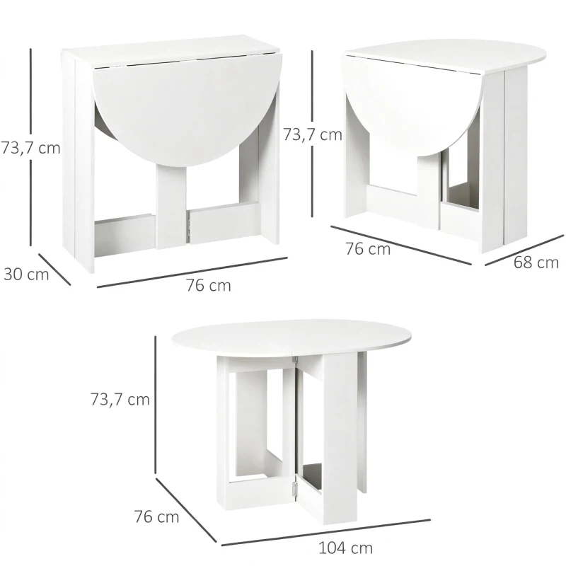 HOMCOM Mesa Plegable de Comedor Mesa de Cocina Plegable con 2 Alas Abatibles Mesa Plegable para 2-4 Personas 104x76x73,7 cm Blanco