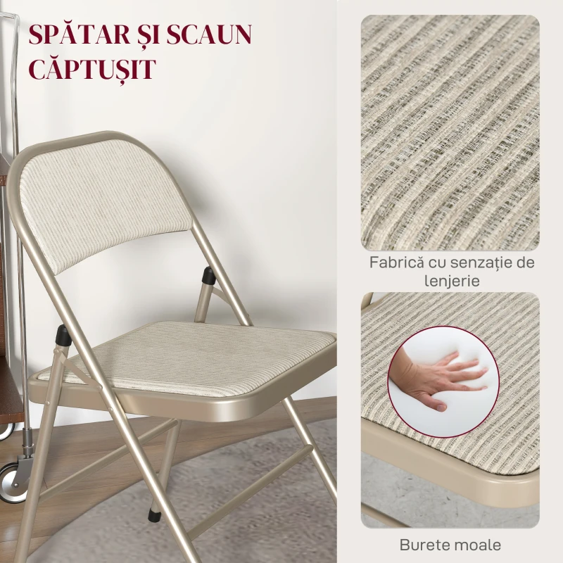 HOMCOM Set de 6 Scaune Pliabile din Metal, Scaune Pliabile din Interior cu Șezut Tapițat din Piele PU și Spătar Deschis