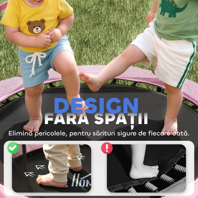 HOMCOM Trambolină Elastică pentru Copii 3-10 Ani cu Plasă de Siguranță și Țevi Capitonate, Ø140x190 cm, Roz