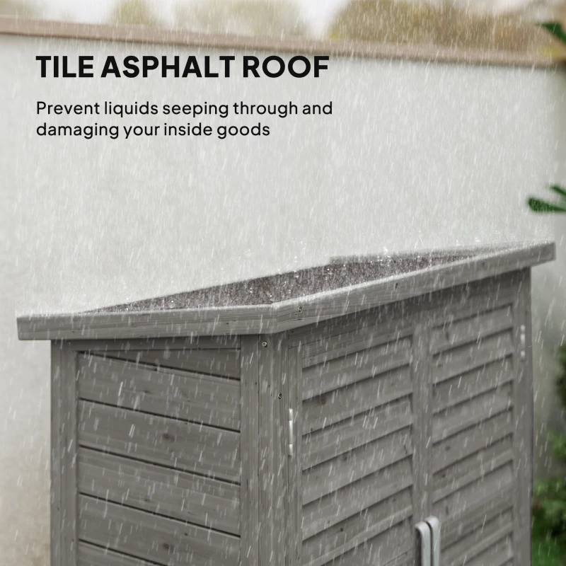 Outsunny Garden Shed Wooden Garden Storage Shed 2 Door Unit Solid Fir Wood Garage Tool Organisation Cabinet, 87L x 46.5W x 96.5Hcm, Grey