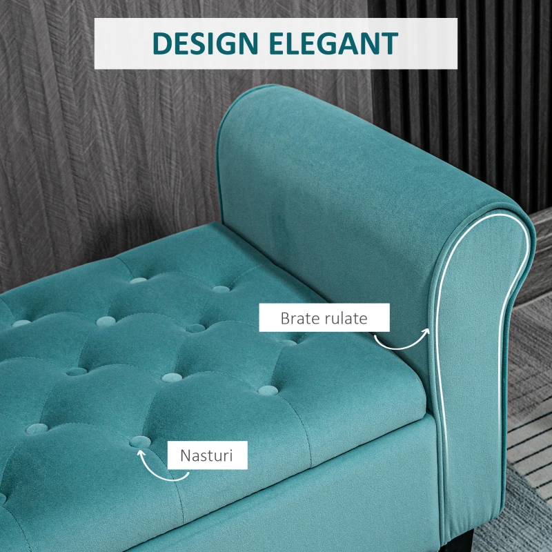 HOMCOM Bancă de Depozitare din Țesătură tip Catifea cu Spațiu Ascuns, Verde