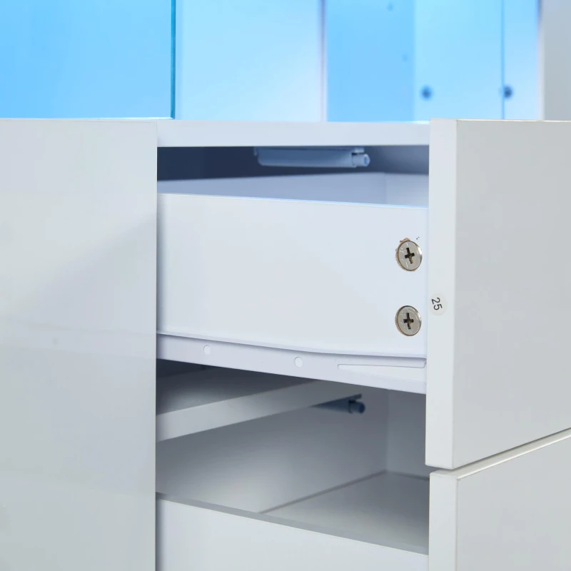 High-gloss Storage Cabinet with App-Controlled LED Lighting, Locker with Adjustable Shelves and Soft-close Drawers, 140L x 35W x 80H cm, White