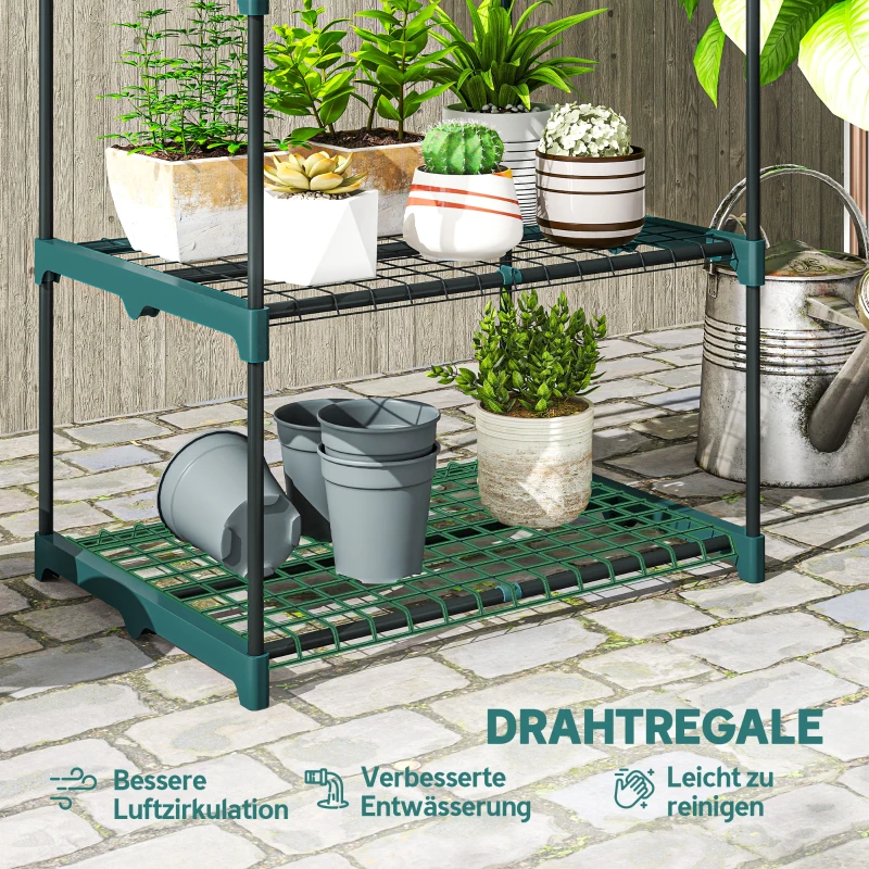 Outsunny 5-Etagen Pflanzenständer, 138 cm hoch Blumenständer für Innen Außen, Pflanzenregal aus Stahl Dunkelgrün