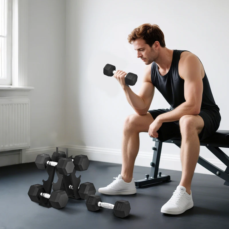 SPORTNOW Hantel-Set 2x4 kg 2x6 kg 2x8 kg mit Aufbewahrungsständer für Training, Schwarz