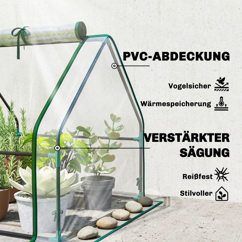 Outsunny Kas met ritsopening, winterbestendige foliekas in staal 180 x 90 x 90 cm Transparant