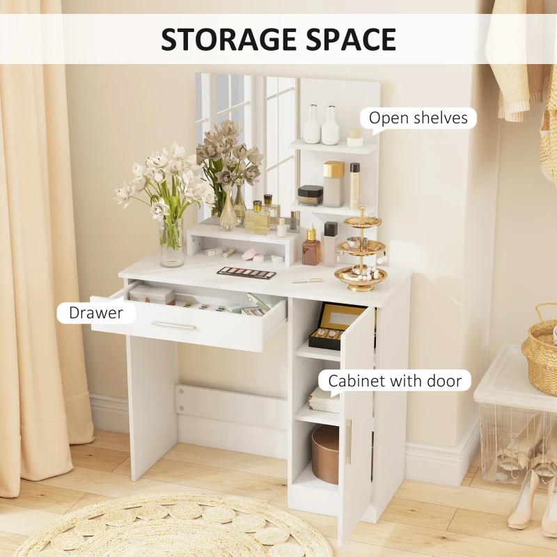 HOMCOM Masuță cu Oglindă de Machiaj din PAL Alb 90x38x138 cm