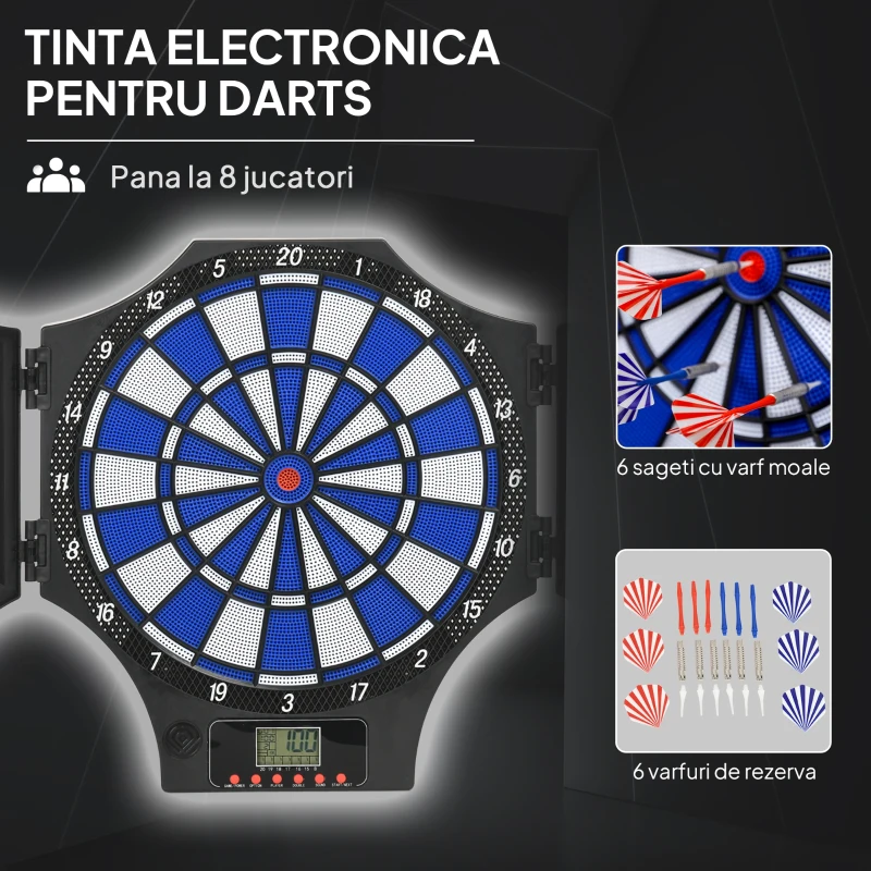 SPORTNOW Tablou Electronic pentru Săgeți cu 6 Săgeți și Monitor LCD pentru 31 de Jocuri, 83x45x4 cm, Negru și Albastru
