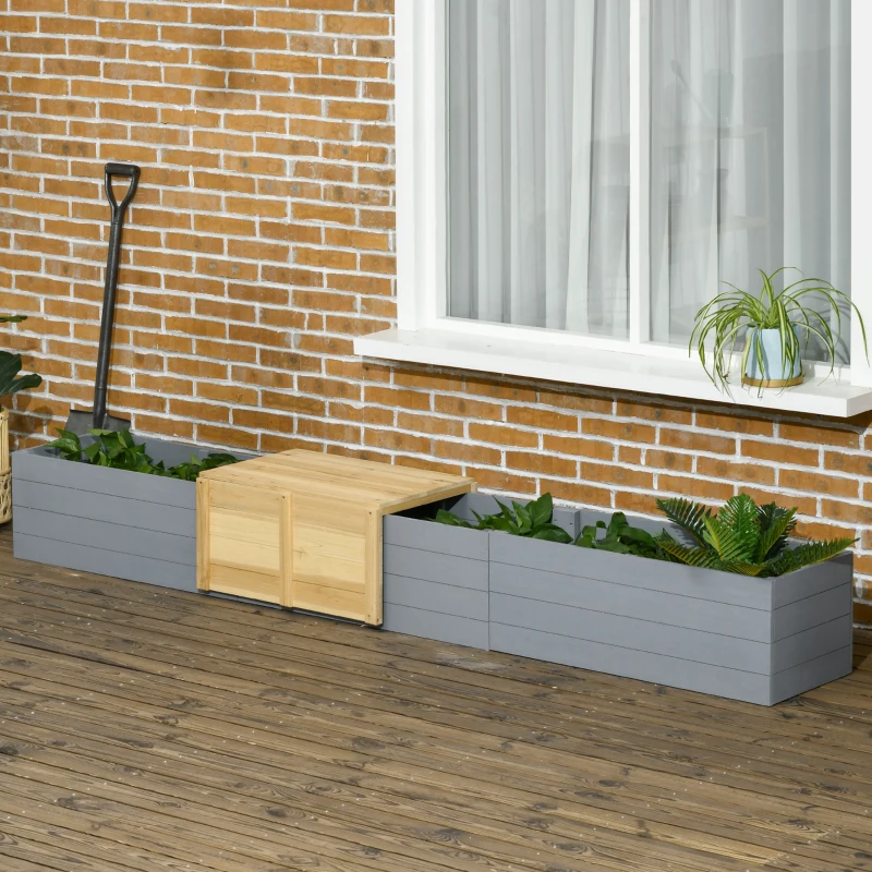 Outsunny Jardinière surélevée bac à fleurs en bois sans fond avec banc coulissant - 240 x 42 x 32 cm bleu foncé