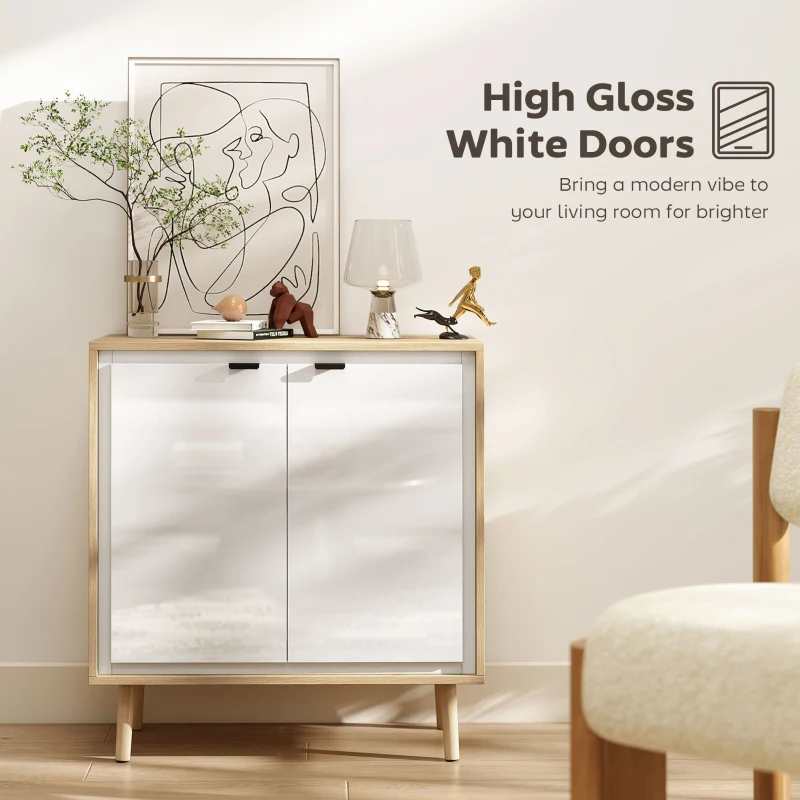 HOMCOM Dulap Modern cu 2 Uși și Raft Reglabil 72x35x77cm Alb și Stejar