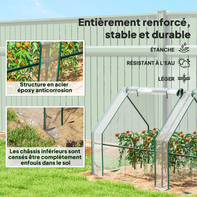 Outsunny Mini Serre de Jardin mini serre tunnel 4 fenêtres avec Zip enroulables Acier PE 140 g/m² Anti-UV 360x90x90cm Transparent