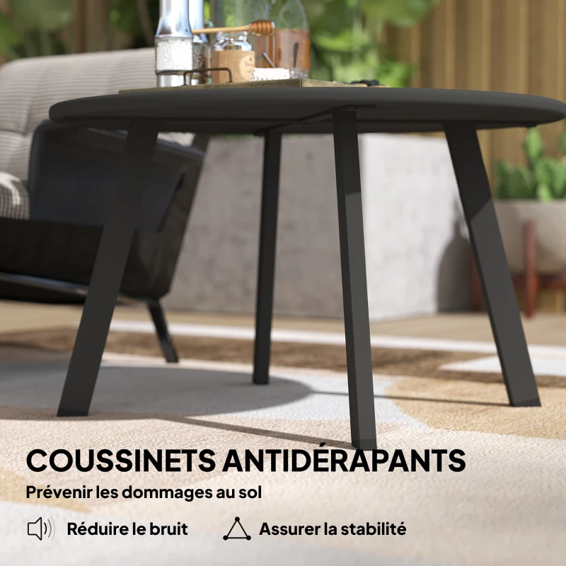Outsunny Petite table basse ronde, table d'appoint avec patins antidérapants, cadre en métal, pour jardin, Ø 70 x 42 cm, noir