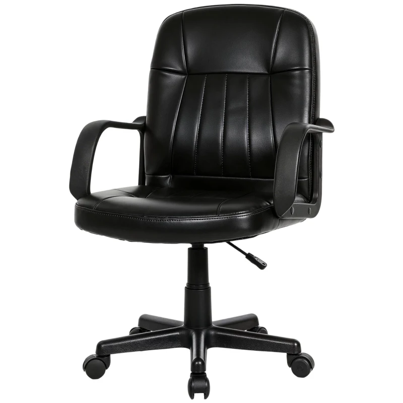 HOMCOM Executive Office Chair for Home, Mid Back PU Leather Computer Desk Chair for Adults with Arm, Wheels, Black