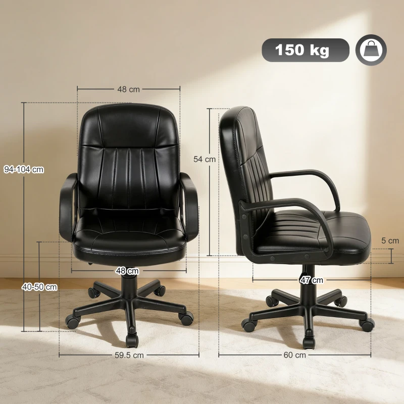 HOMCOM Executive Office Chair for Home, Mid Back PU Leather Computer Desk Chair for Adults with Arm, Wheels, Black