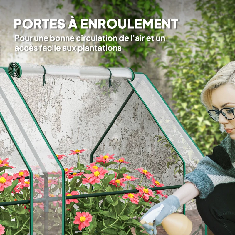 Outsunny Mini Serre de Jardin mini serre tunnel 4 fenêtres avec Zip enroulables Acier PE 140 g/m² Anti-UV 360x90x90cm Transparent
