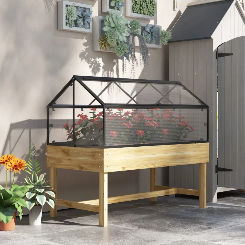 Outsunny Mini Serre sur Pieds dim.  120L x 60l x 103H cm double toit ouvrable Panneaux de Polycarbonate, acier, Bois Sapin traité