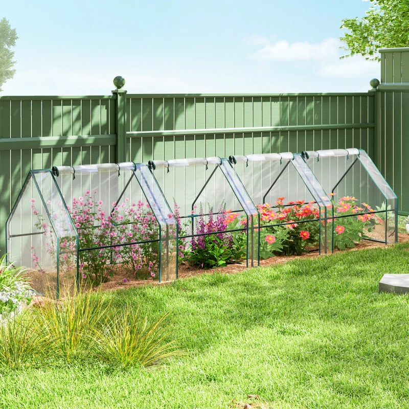 Outsunny Mini Serre de Jardin mini serre tunnel 4 fenêtres avec Zip enroulables Acier PE 140 g/m² Anti-UV 360x90x90cm Transparent