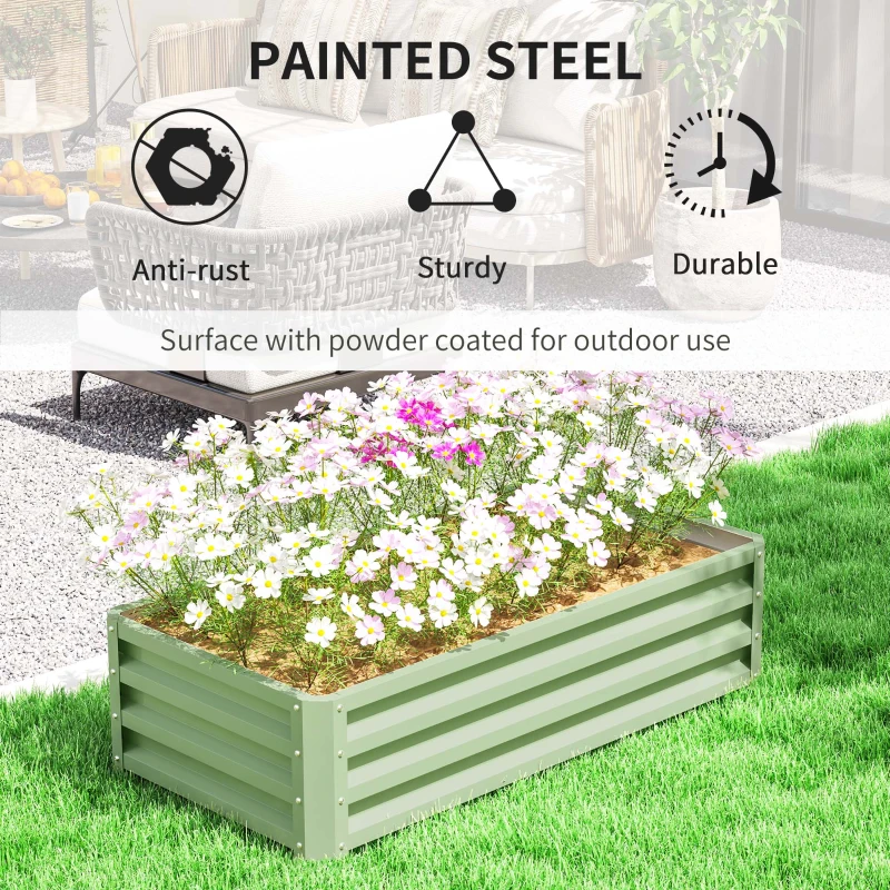 Outsunny Raised Beds for Garden, Galvanised Outdoor Planters, for Herbs and Vegetables, Use for Patio, Garden, Balcony, Green