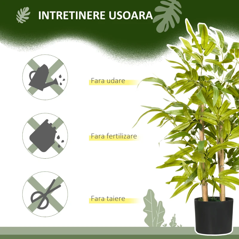 HOMCOM Plantă Artificială de Bambus, Înălțime 60 cm, din Poliester și PP, Verde, cu Vas de Ciment Ø15x12.5 cm