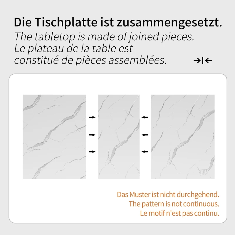 6–8 Seats Extendable Dining Table with Marble-Effect MDF Top, Kitchen Table with Metal Slide Rails, 120-160L x 80W x 75.5H cm, Black+Golden