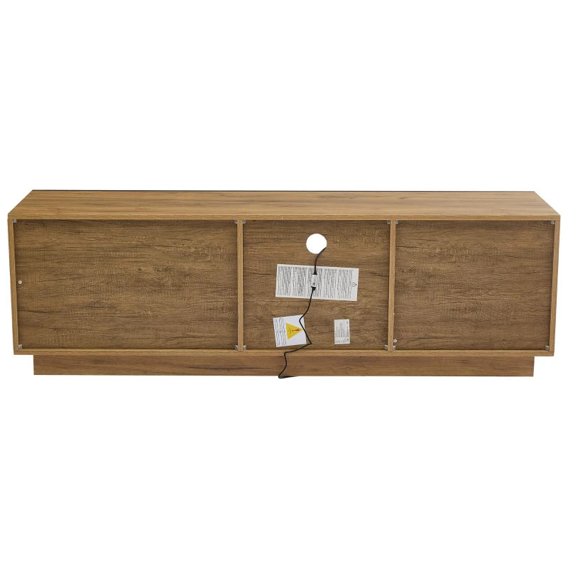 Modern TV Cabinet with App-Controlled LED Lights and USB Power, Media Cabinet with 3 Open Compartments, 160L x 40W x 50H cm, Wood