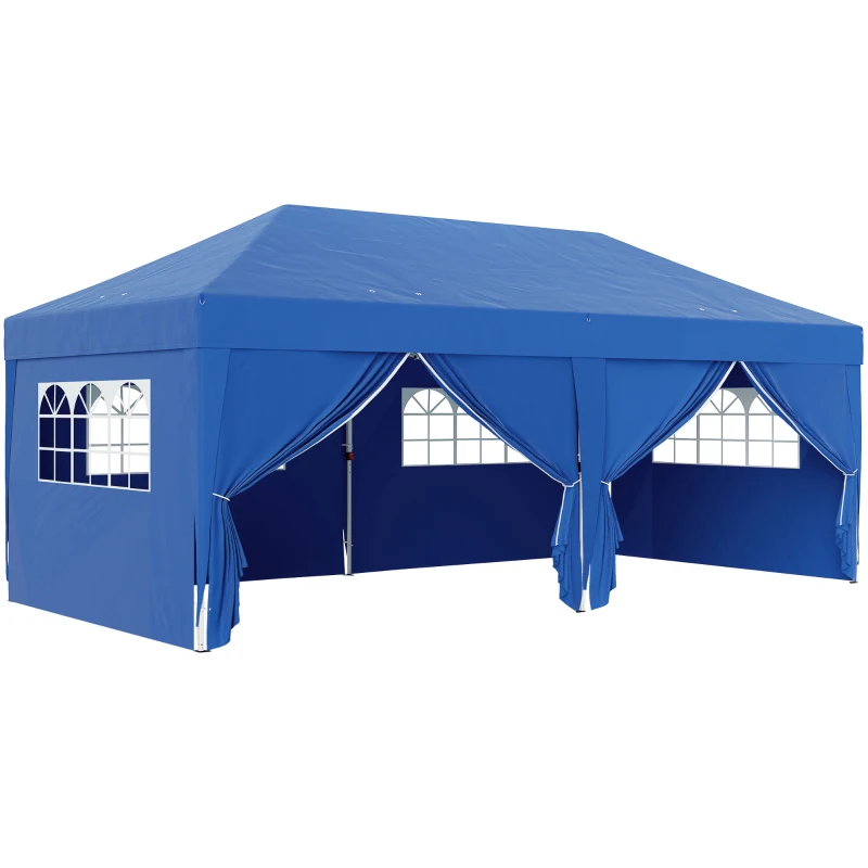 Outsunny Tonnelle de jardin exterieur tonnelle pliante 3 x 6 m avec 6 parois latérales, sac de transport inclus, bleu