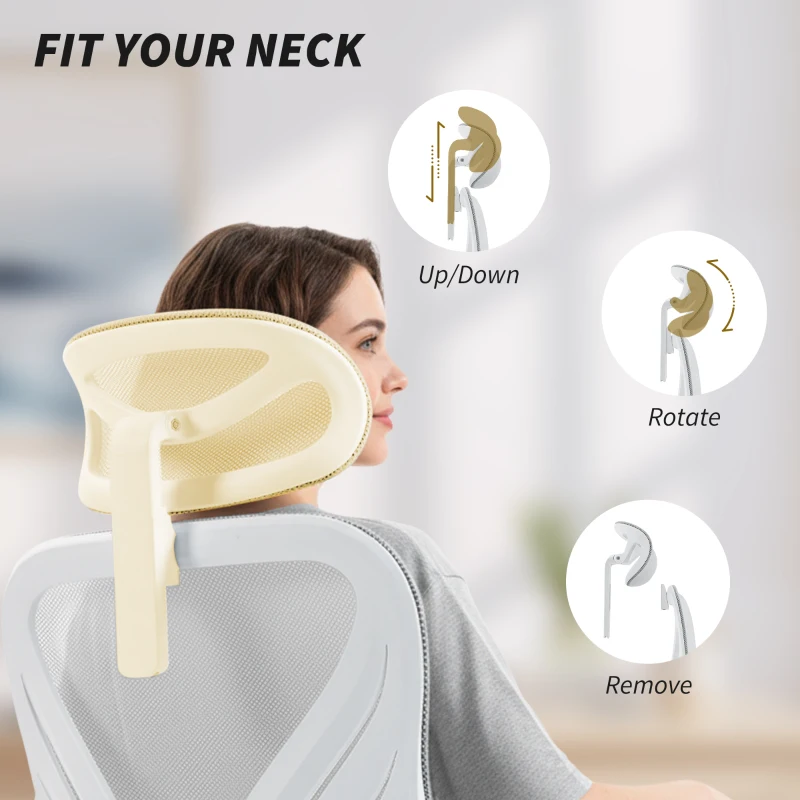 HOMCOM Ergonomic Office Chair with Foldable Backrest, 2D Headrest - Light Grey