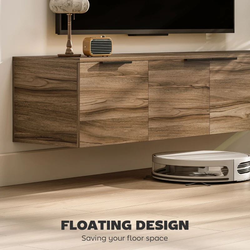 HOMCOM Floating TV Unit, 150 cm Wall Mounted TV Stand Cabinet with Shelves and Doors, Entertainment Media Console for Living Room, Bedroom, Rustic Brown