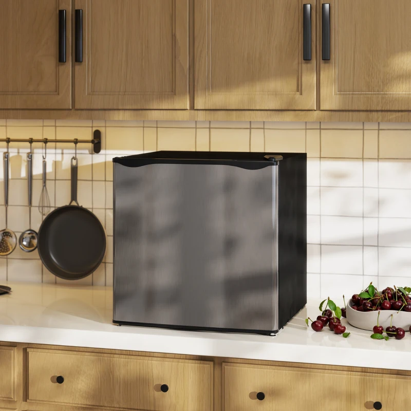 HOMCOM Mini Frigorífico Silencioso 46L Classe F com Temperatura Ajustável e Porta Reversível 48x44x49 cm Prata