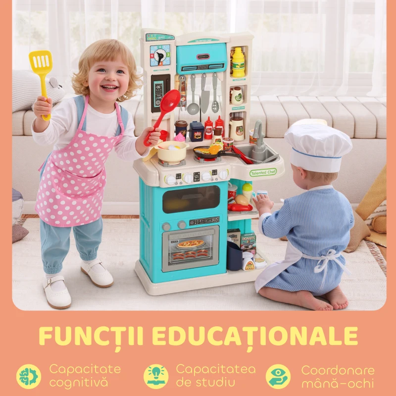 AIYAPLAY Bucătărie de Jucărie pentru Copii 3-6 Ani cu 92 de Accesorii, din PP, PE și ABS, 44.5x24x79 cm, Verde