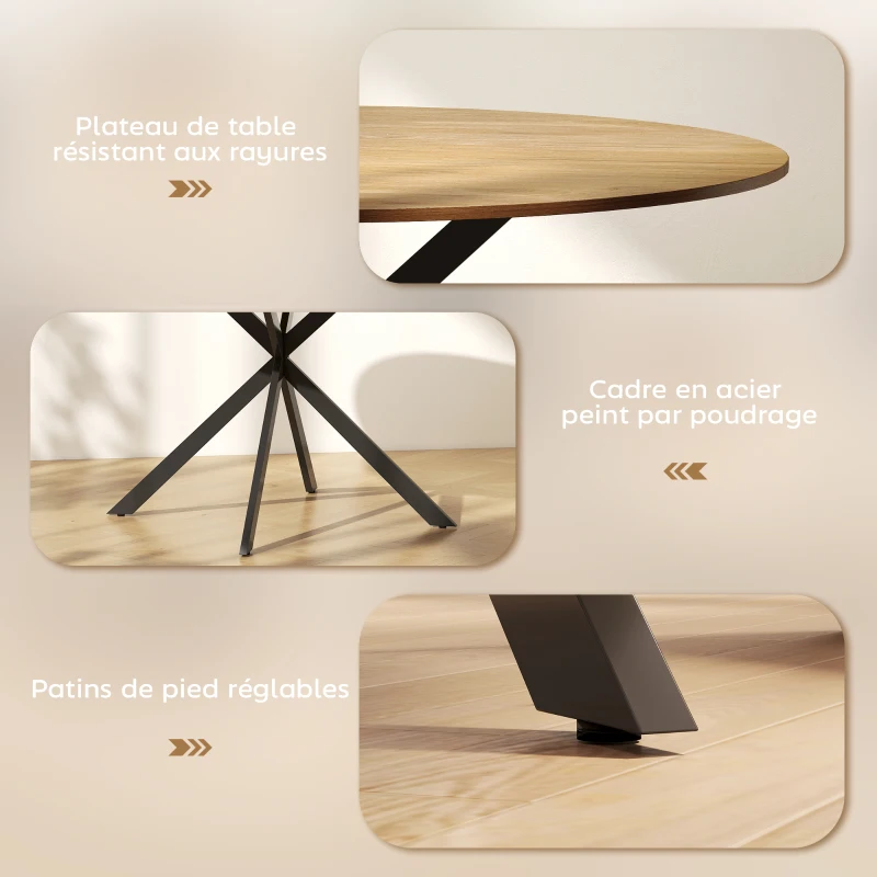 HOMCOM Table à manger ronde pour 4 personnes 120 cm style industriel avec plateau aspect bois, piètement croisé en acier, marron