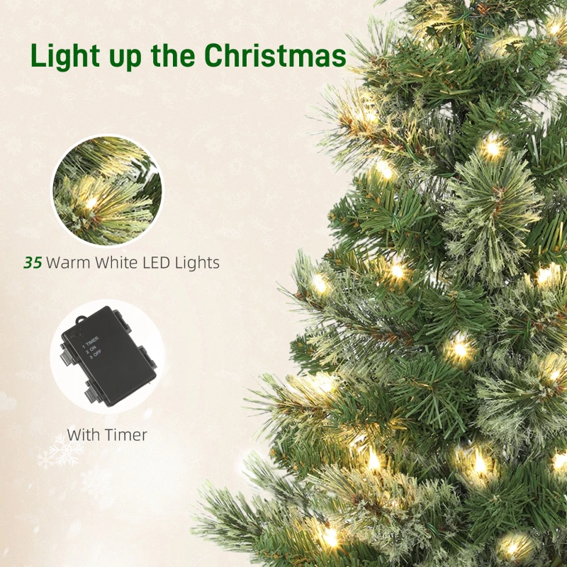 HOMCOM Pom de Crăciun Mic Înalt de 60cm cu 35 LED-uri Albe și Ramuri Ignifuge