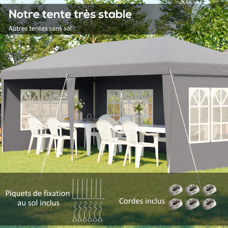 Outsunny Tonnelle pop-up pliante - tente de réception - 3 x 6 m 3 cotés démontables gris