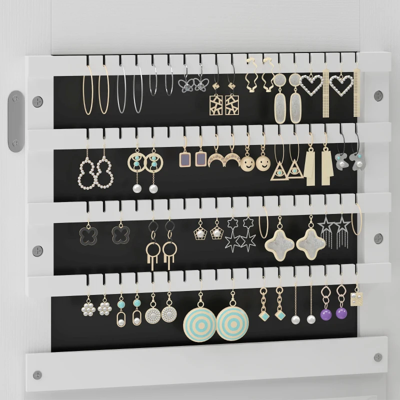 HOMCOM Espejo Joyero de Pared y Puerta con Espejo Interior Iluminado y Cerradura, 37x10x120 cm