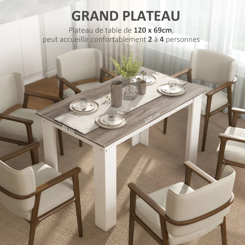 HOMCOM Table à manger table de cuisine moderne avec grand plateau 4-6 personnes en panneau de particules 120x69x75cm gris