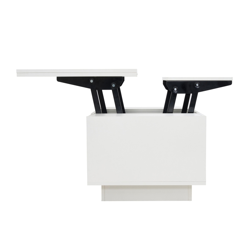 Lift-Up Coffee Table With 2 Doors, 2 Liftable Tops, 2 Cabinets, Particleboard Centre Desk With Hidden Storage, 100L x 50W x 55.5H cm, White