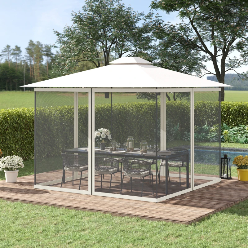 Outsunny Moustiquaires pour tonnelle barnum pavillon de jardin 3 x 4 m - lot de 4 moustiquaires zippées + crochets d'attaches