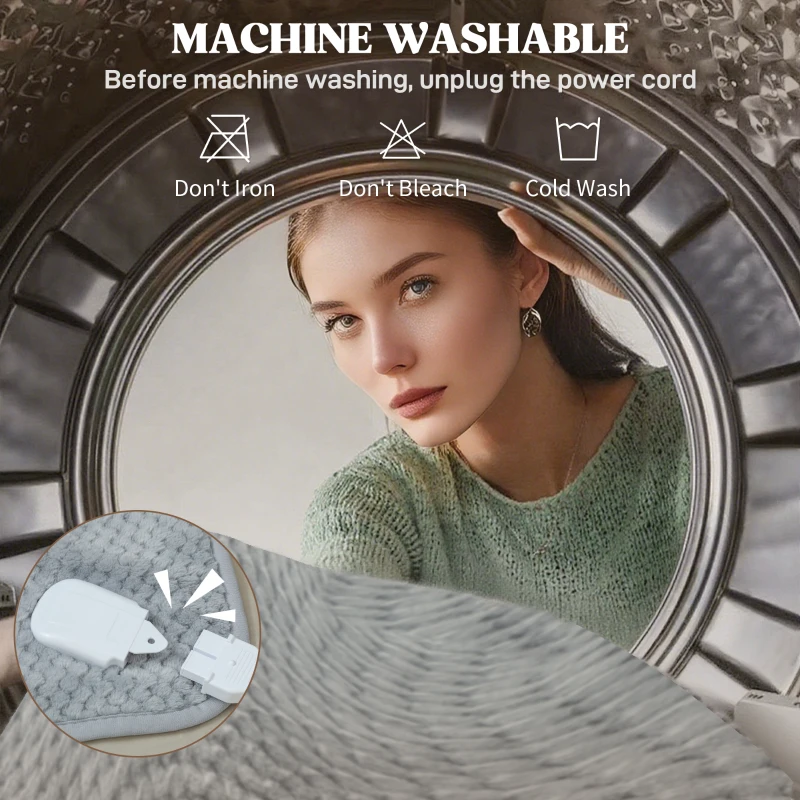 HOMCOM Pătură Electrică cu 5 Nivele de Căldură și 2 Zone de Control Independente, Pătură Încălzitoare din Pile și Poliester, 160x140 cm, Gri