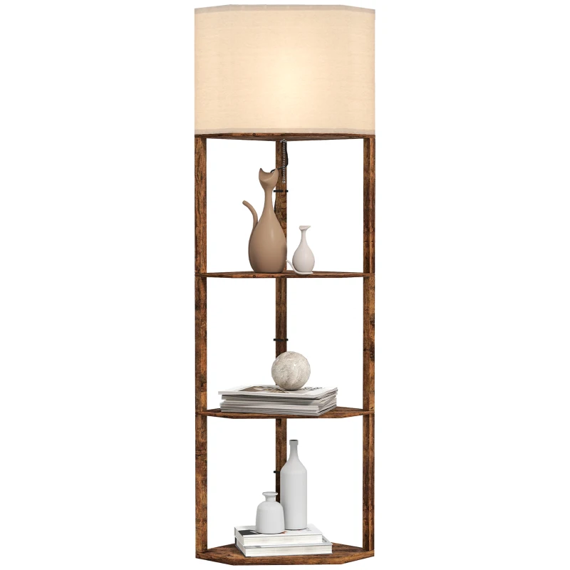 HOMCOM Corner Floor Light, with Shelves - Wood-Effect