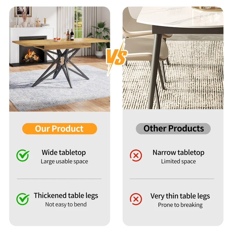 Extendable 6–8 Seats Dining Table with Locking Extension Rails, Kitchen Table with MDF Wood-Effect Tabletop, 120-160L x 80W x 66H cm, Natural