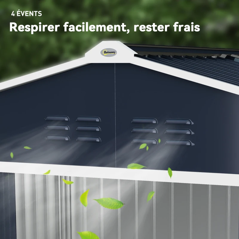 Outsunny Abri de jardin 5,4 m² 2,77 x 1,95 x 1,92 m kit de fondation incluse porte coulissante ventilations tôle acier gris foncé