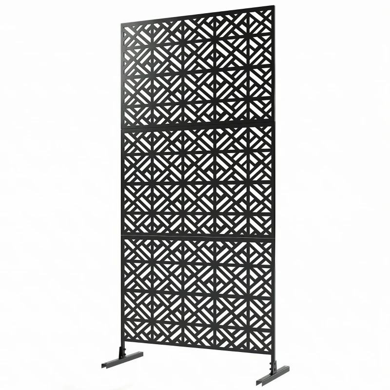 Outsunny Panel divisor de privacidad decorativo exterior Claustra decorativo jardín 3 paneles con motivo geométrico Acero 92x40x192cm Negro