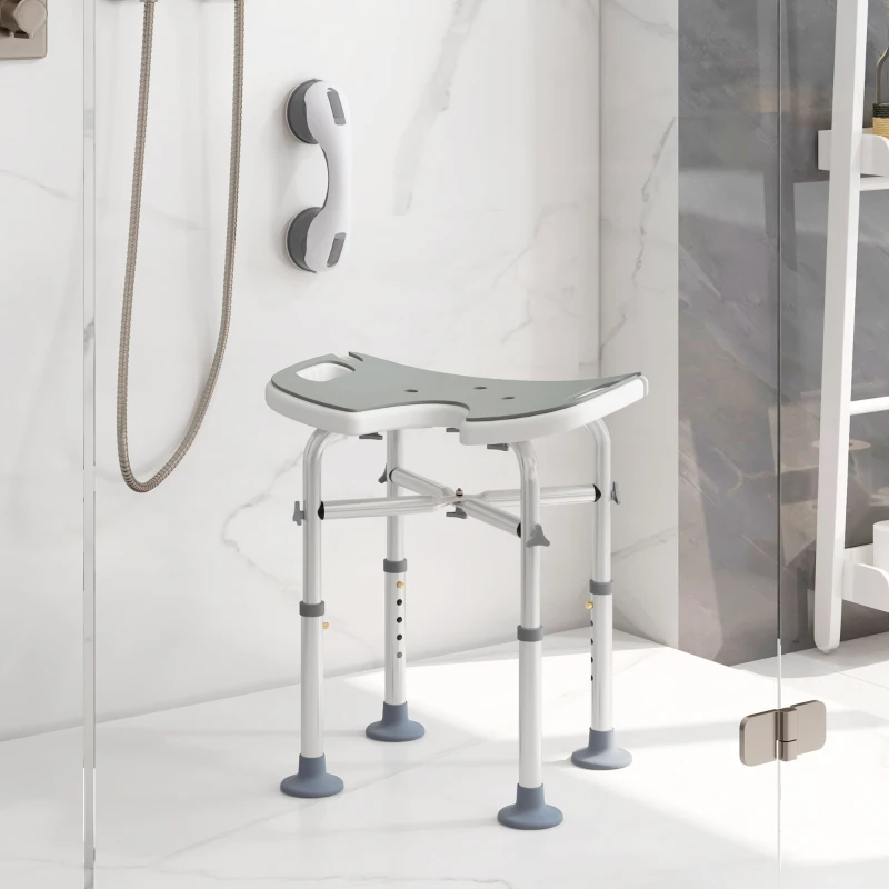 HOMCOM Tabouret de douche siège de douche hauteur ajustable 39-51,5 cm barre d'appui à ventouse patins à ventouse gris