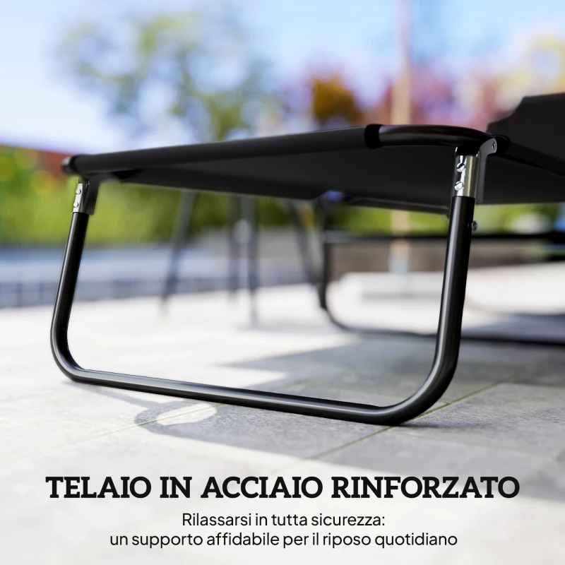 Outsunny Sdraio da Giardino Pieghevole con Schienale Regolabile, Acciaio e Tessuto Oxford, 188x56x28cm, Nero